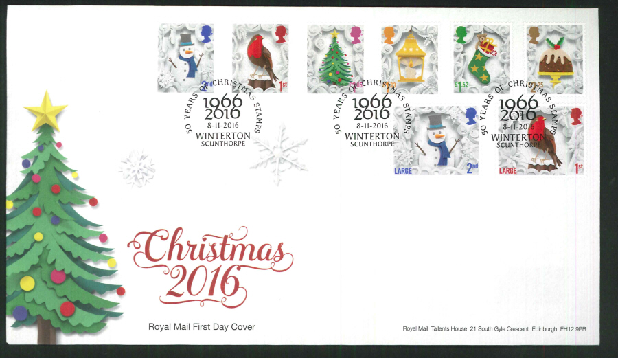 2016 - Christmas Set First Day Cover, Winterton, Scunthorpe Postmark